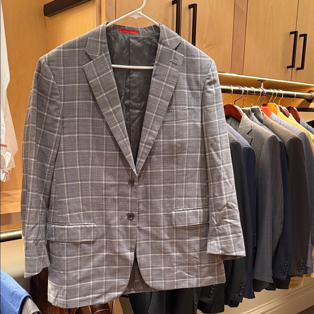 Isaia Charcoal Checkered Blazer